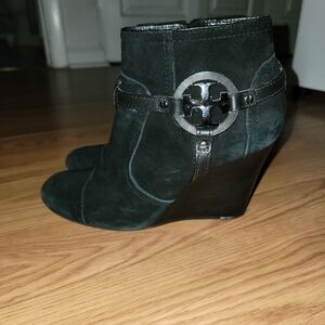 Tory Burch Black Suede Wedge Ankle Boots 8